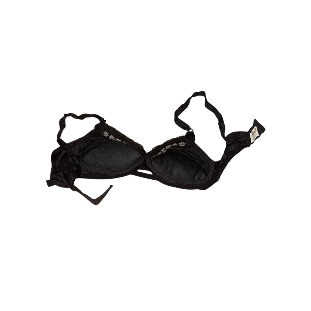 Vintage Charmfit Radiant Black Satin Lace Push-Up Bra 32A Made in USA